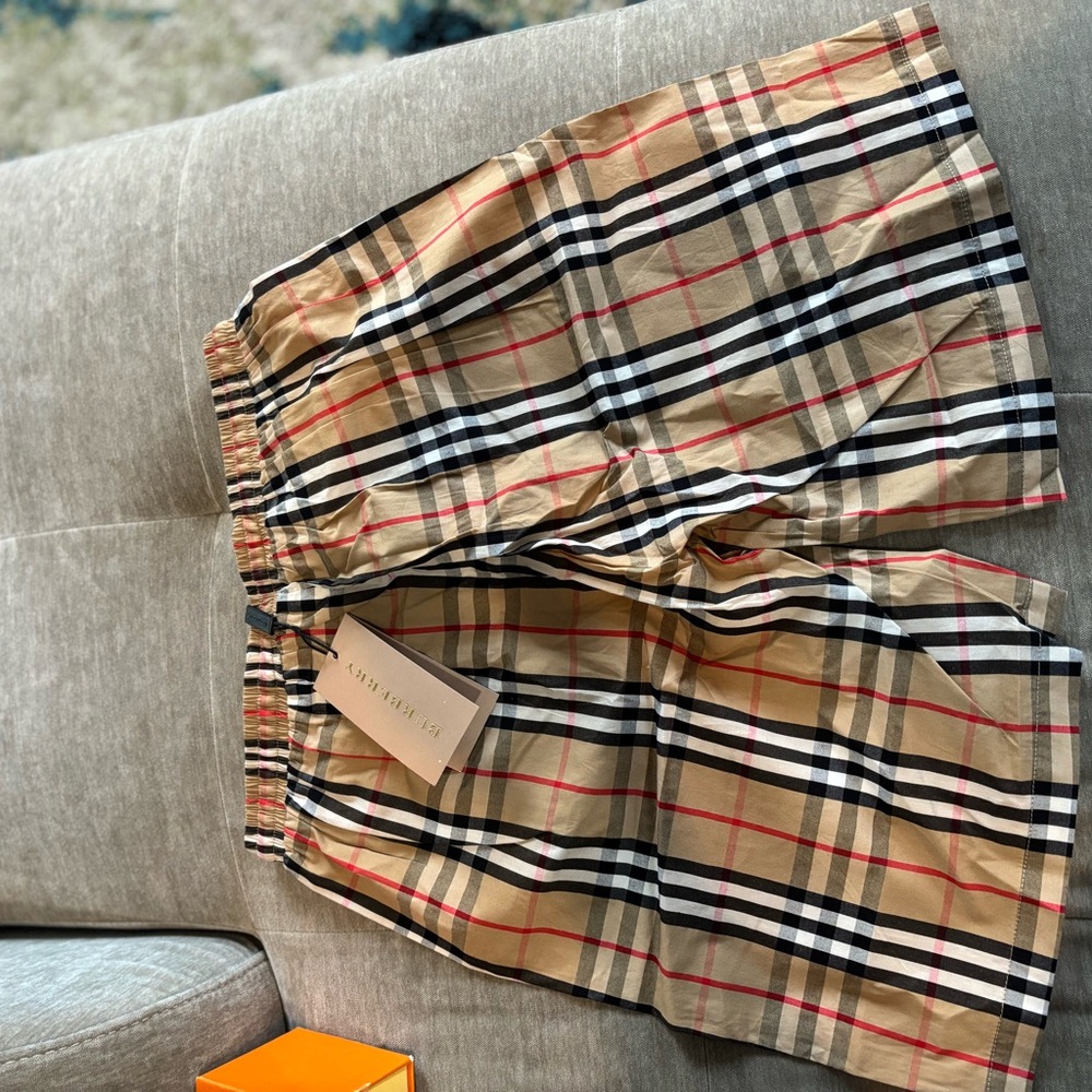Burberry Beige and Black Check Shorts